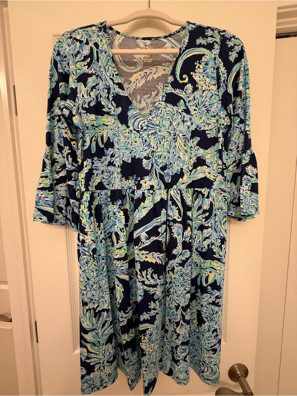 Lilly Pulitzer Navy Blue Floral Print V-Neck Dress
